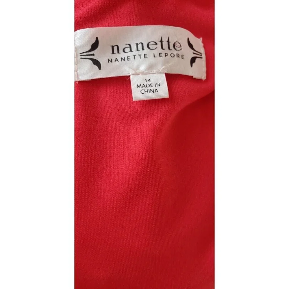 NEW NANETTE LEPORE CANDY APPLE RED FRONT DRAPERY FAUX WRAP MIDI DRESS SZ 14 - Picture 6 of 7